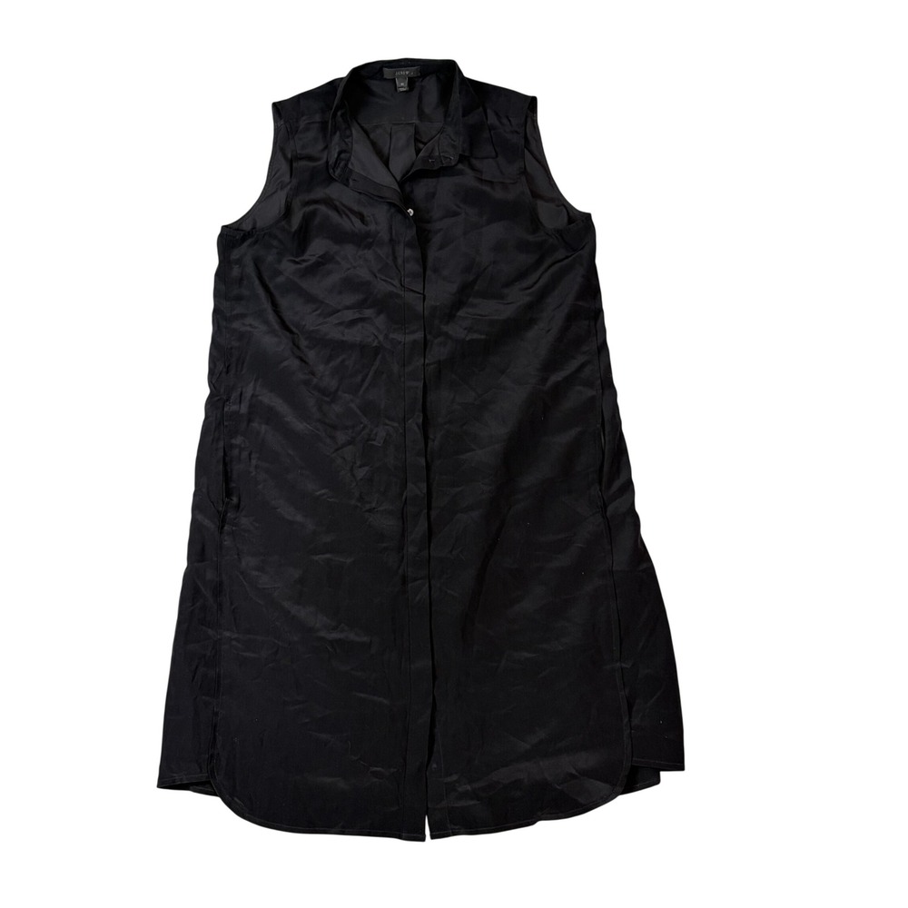 J.Crew Silk Shirt Dress Womens Medium Black Sleeveless Minimalist Classic